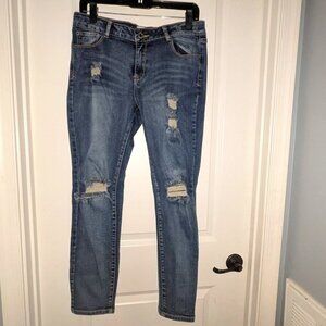 American Blue Straight Leg Mid Rise Distress Medium Wash Rinse Denim Jeans Pants